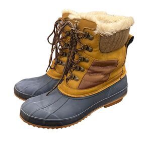 Khombu Kathleen Boots Faux Fur Duck Booties Waterproof Brown Blue‎ Size 11